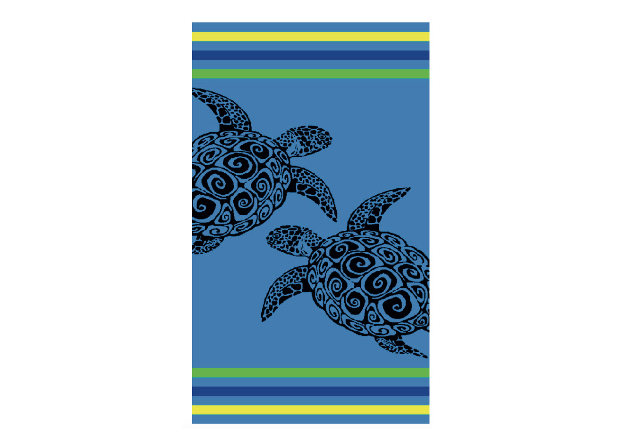 Telo Mare Jacquard in Morbida Spugna Fantasia Stripe Turtle Blu