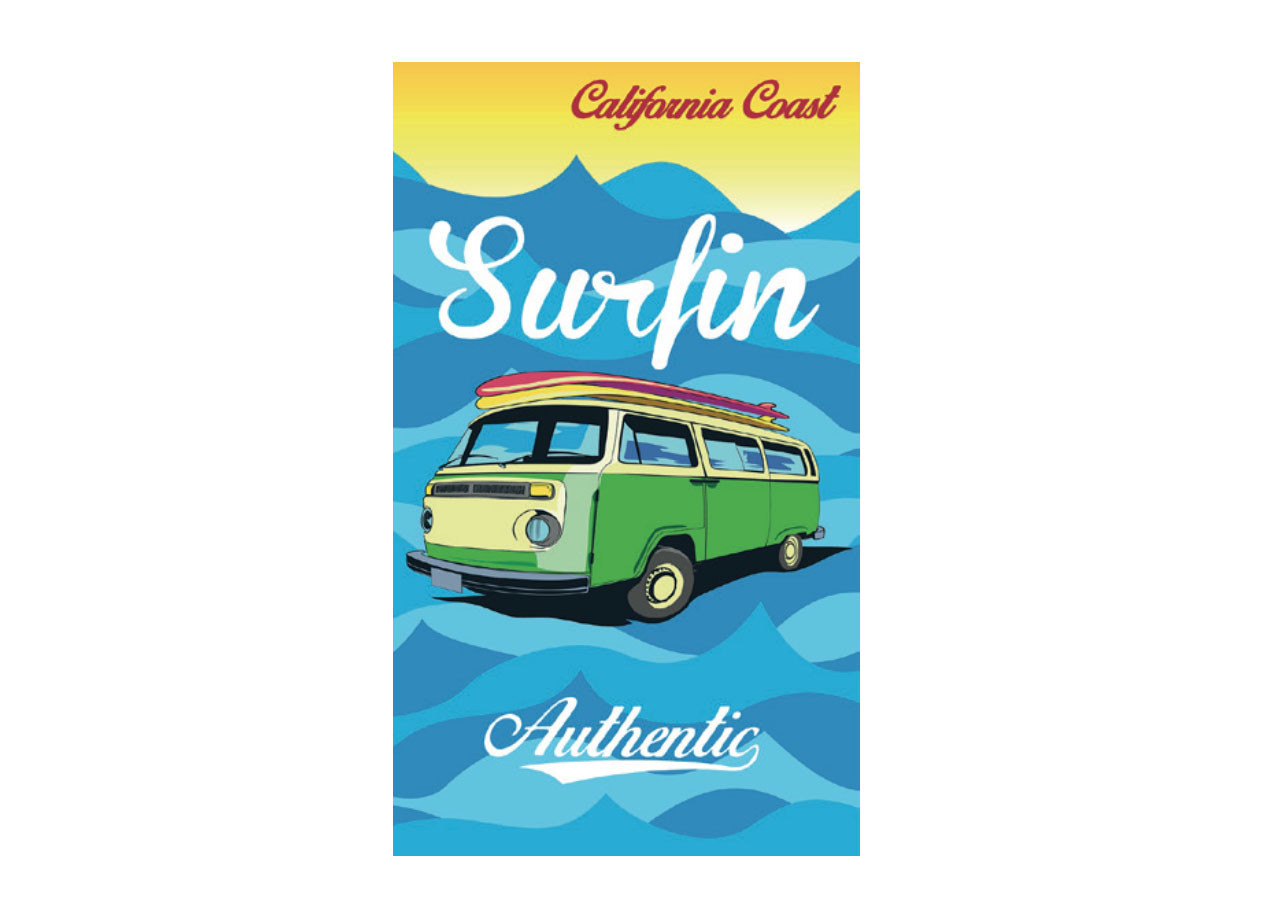 Telo Mare Stampato In Morbida Spugna Fantasia California Coast Surfing