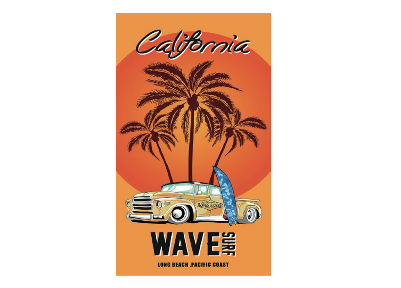 Telo Mare Stampato In Morbida Spugna Fantasia California Wave Surf