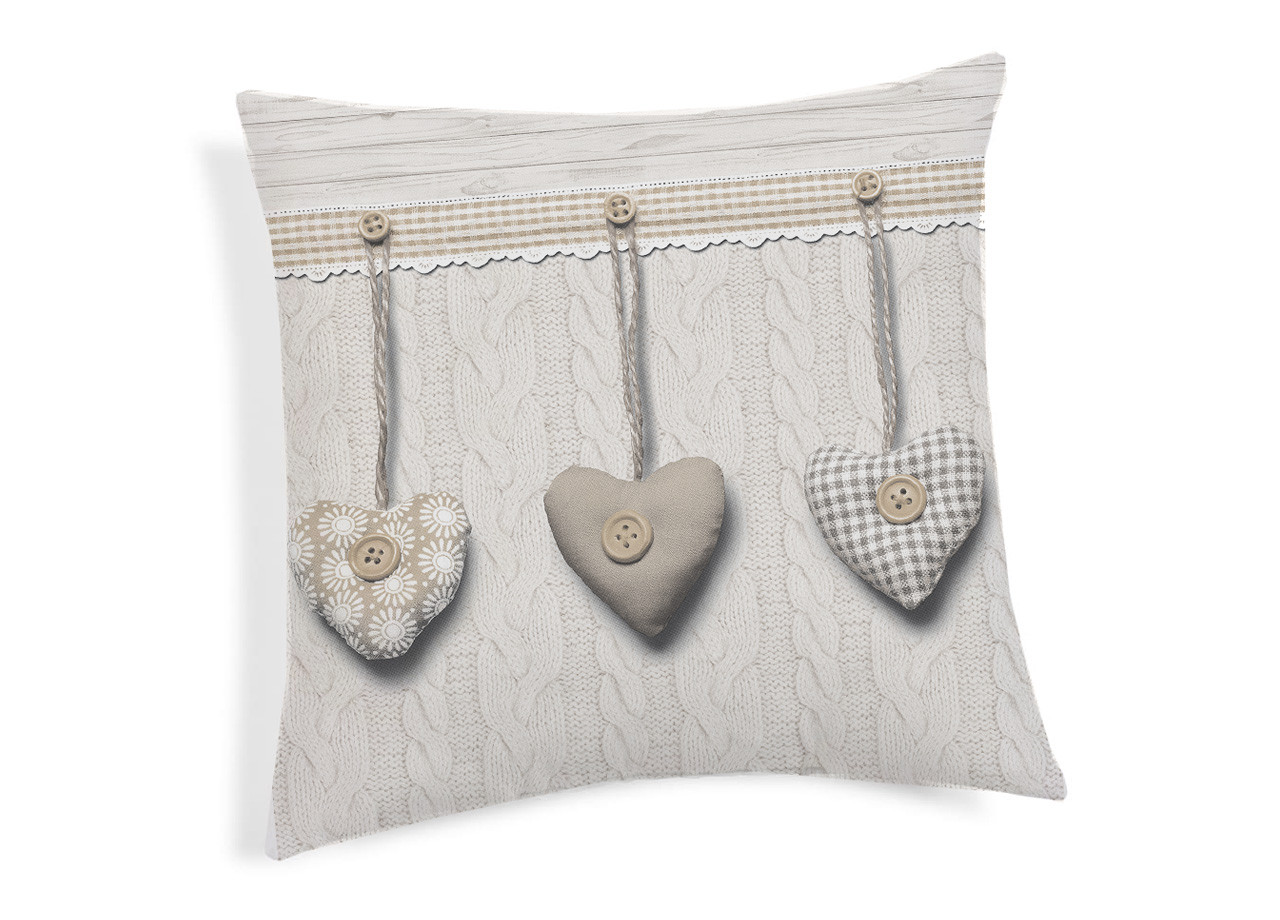 Coppia Cuscini Decorativi Per Divano Fantasia Cuore Appeso Colore Beige