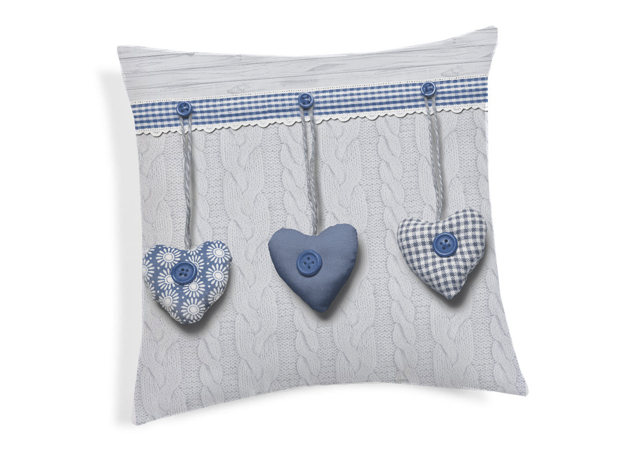 Coppia Cuscini Decorativi Per Divano Fantasia Cuore Appeso Colore Blu