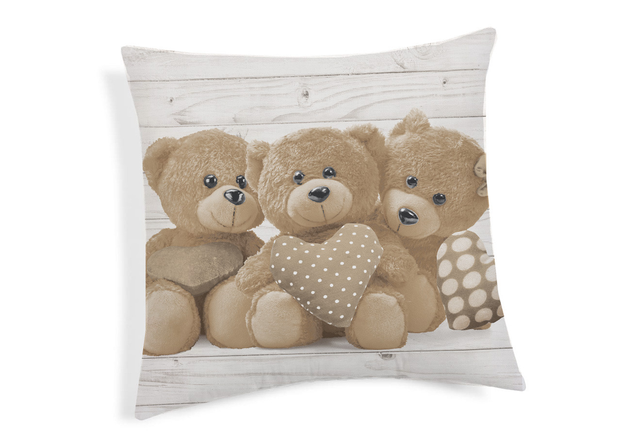 Coppia Cuscini Decorativi Per Divano Fantasia New Orsetti Colore Beige