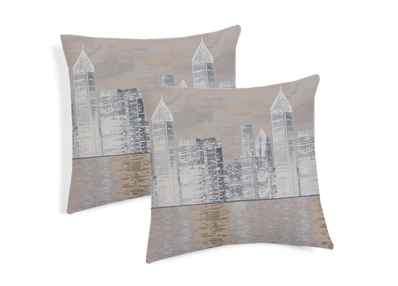 Coppia Cuscini Decorativi Per Divano Fantasia New York Colore Beige