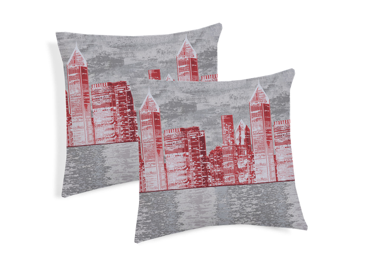 Coppia Cuscini Decorativi Per Divano Fantasia New York Colore Rosso