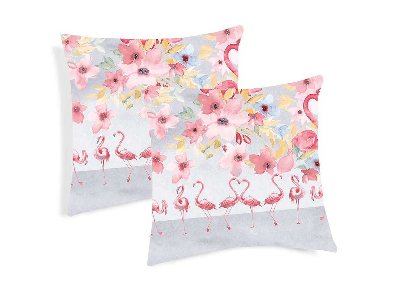 Coppia Cuscini Decorativi Per Divano Fantasia Flamingo Colore Grigio