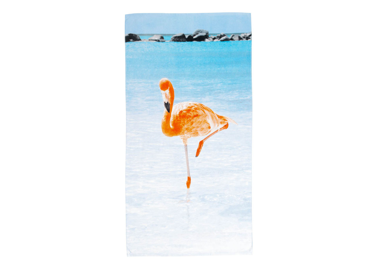 Telo Mare Stampato In Spugna Per Spiaggia Estate Modello Animal's Flamingo