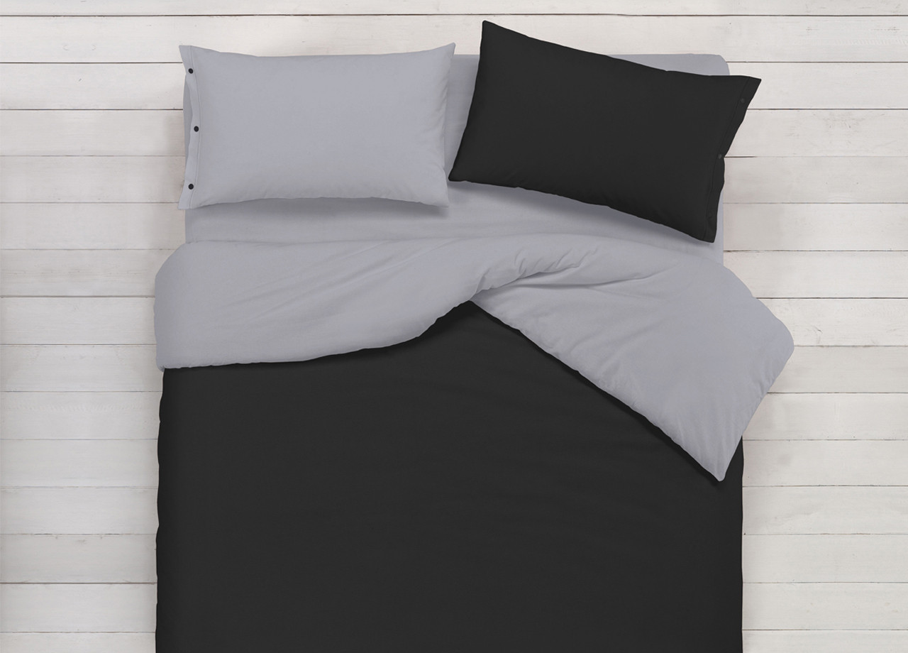 Copripiumino In Puro Cotone Double Face Grigio/Nero