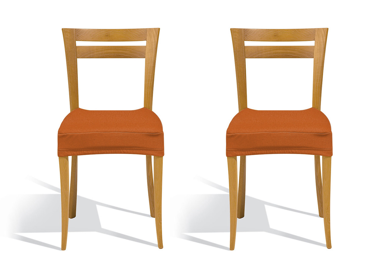 Set Coppia Copriseduta Sedia Tessuto Antimacchia In Tinta Unita Easy Arancio