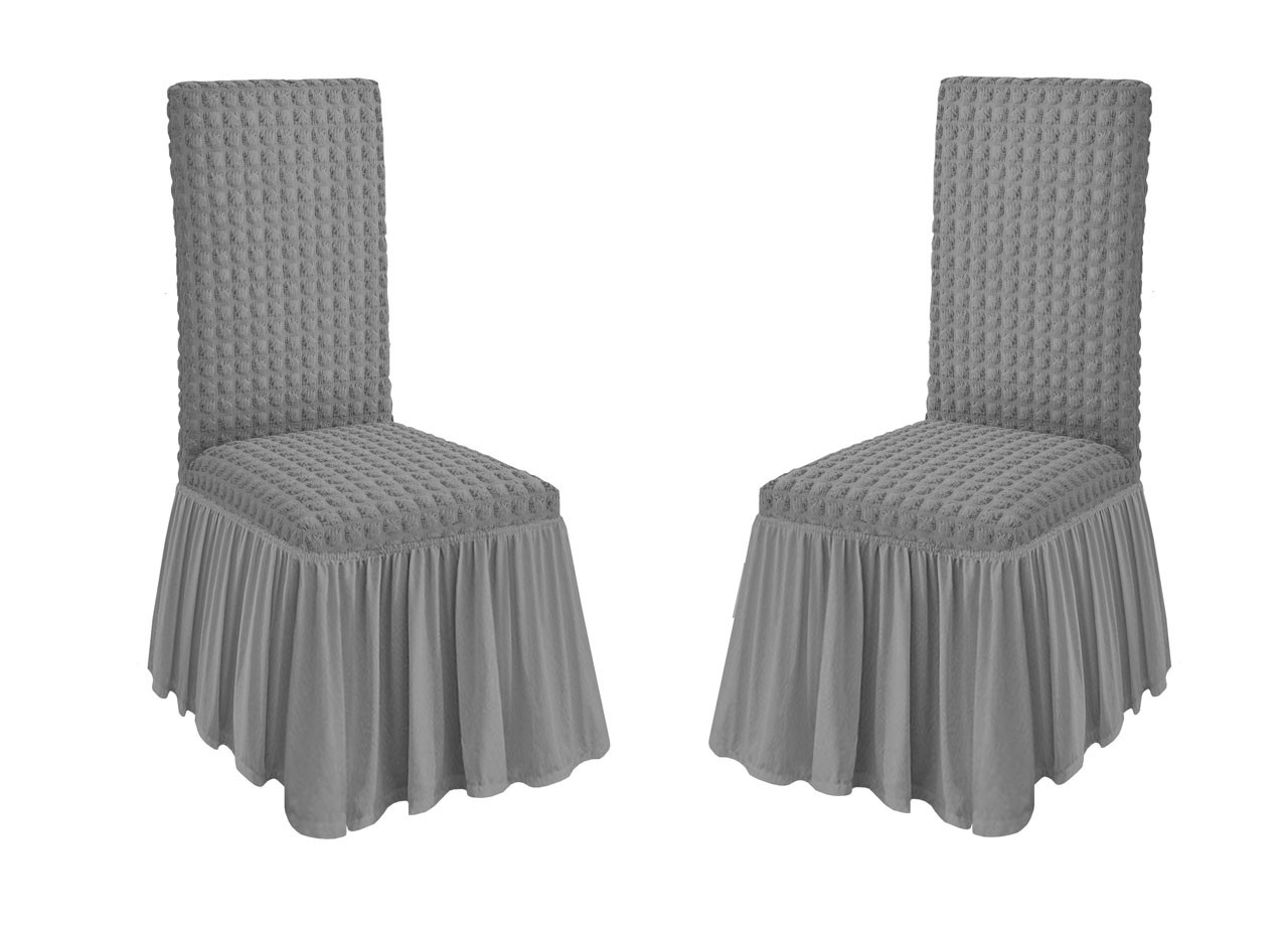 Set 2 Pezzi Copri Seggiola Elasticizzato Con Voilants Tinta Unita Voilà Grigio Chiaro