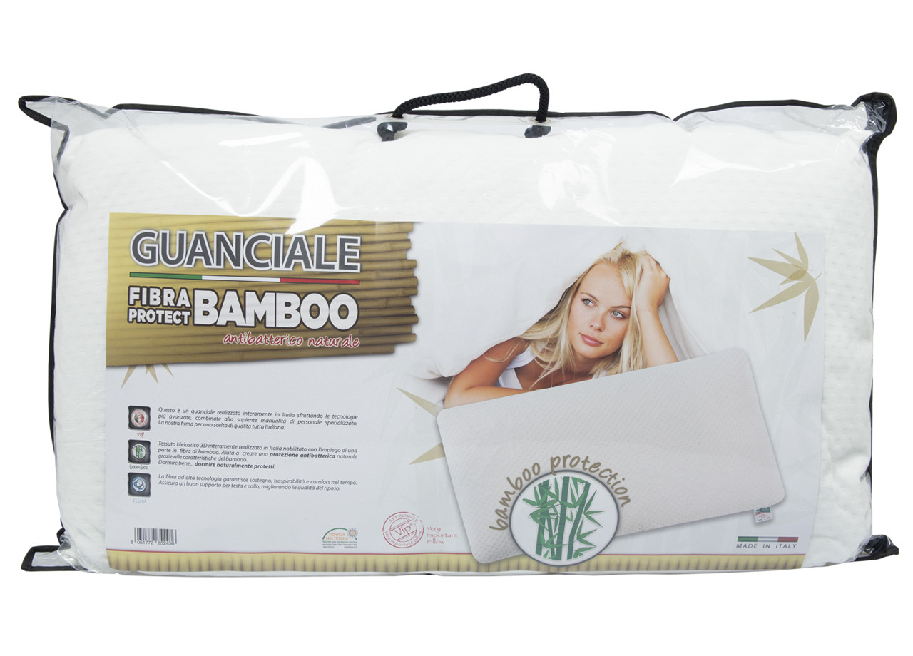 Cuscino Letto In Memory 50x80 cm Guanciale Antiacaro Mod. Fbra Protect Bamboo