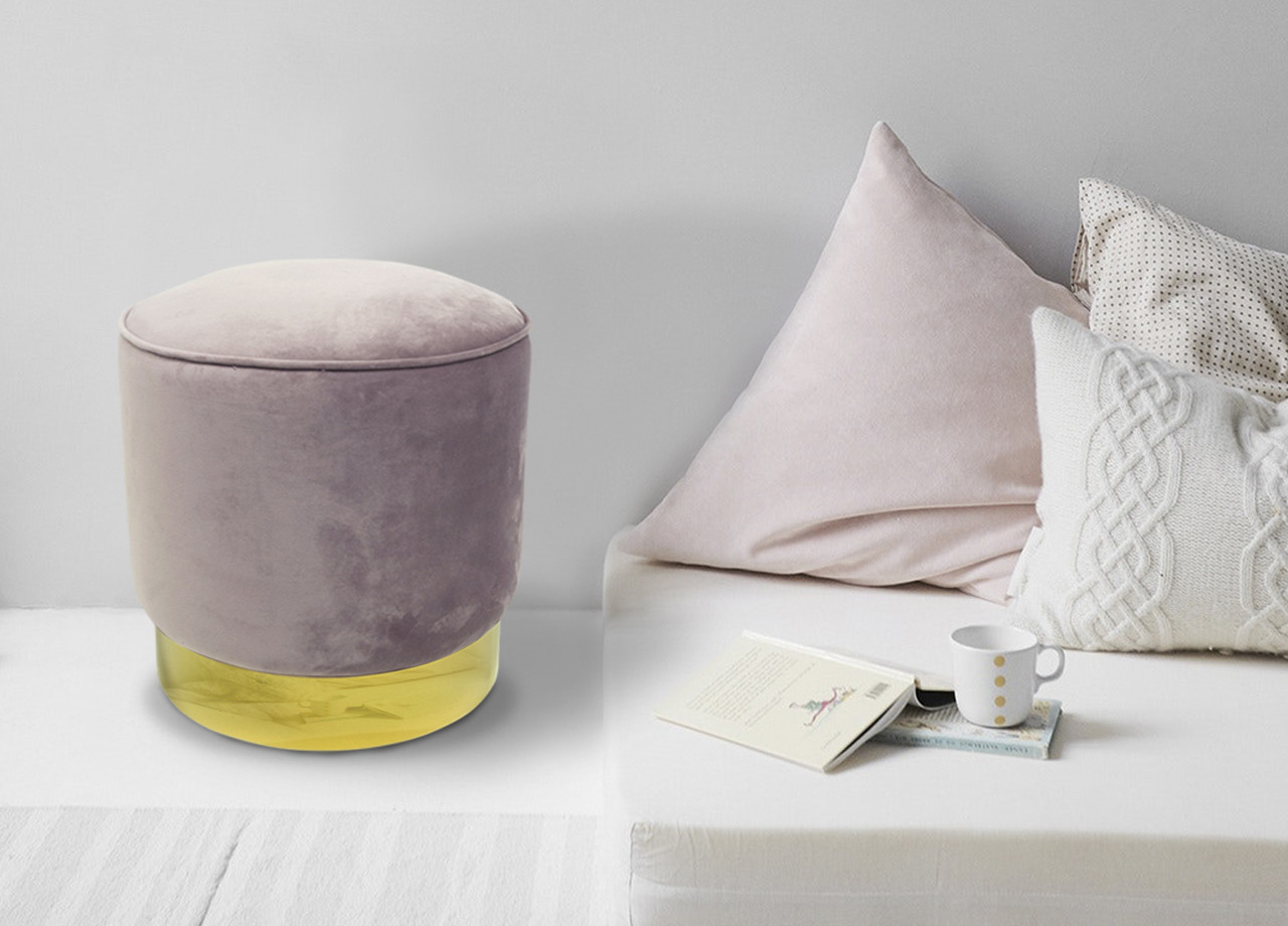 Pouf Arredo Living Rotondo In Velluto Colore Cipria