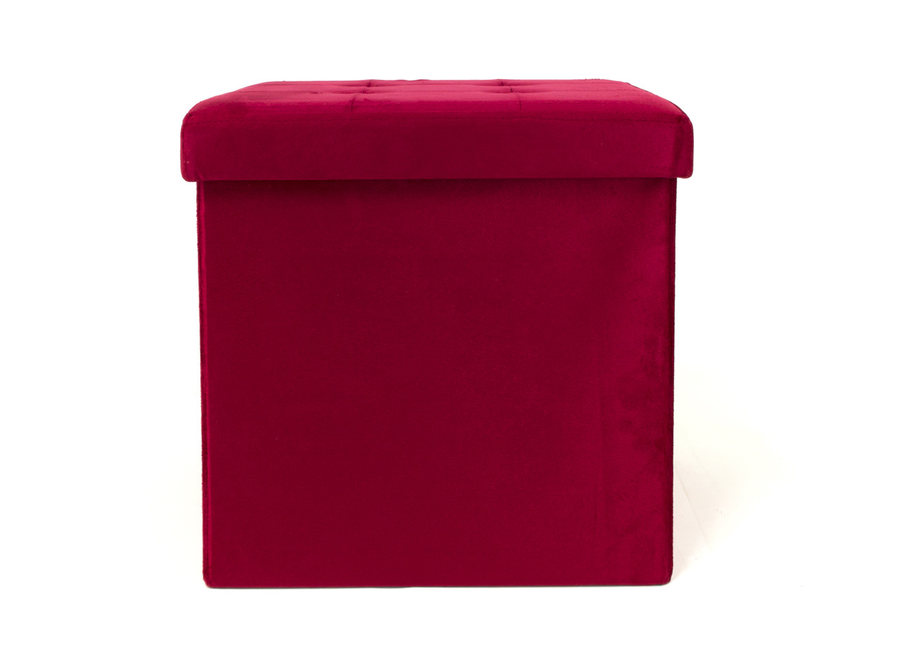 Pouf Contenitore Pratico Multiuso Portaoggetti Modello Velvet Bordeaux