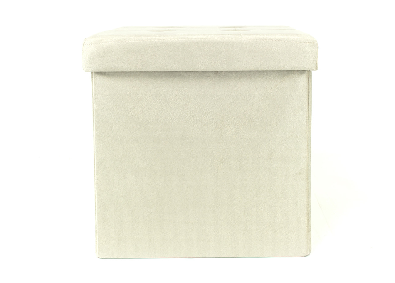 Pouf Contenitore Pratico Multiuso Portaoggetti Modello Velvet Crema