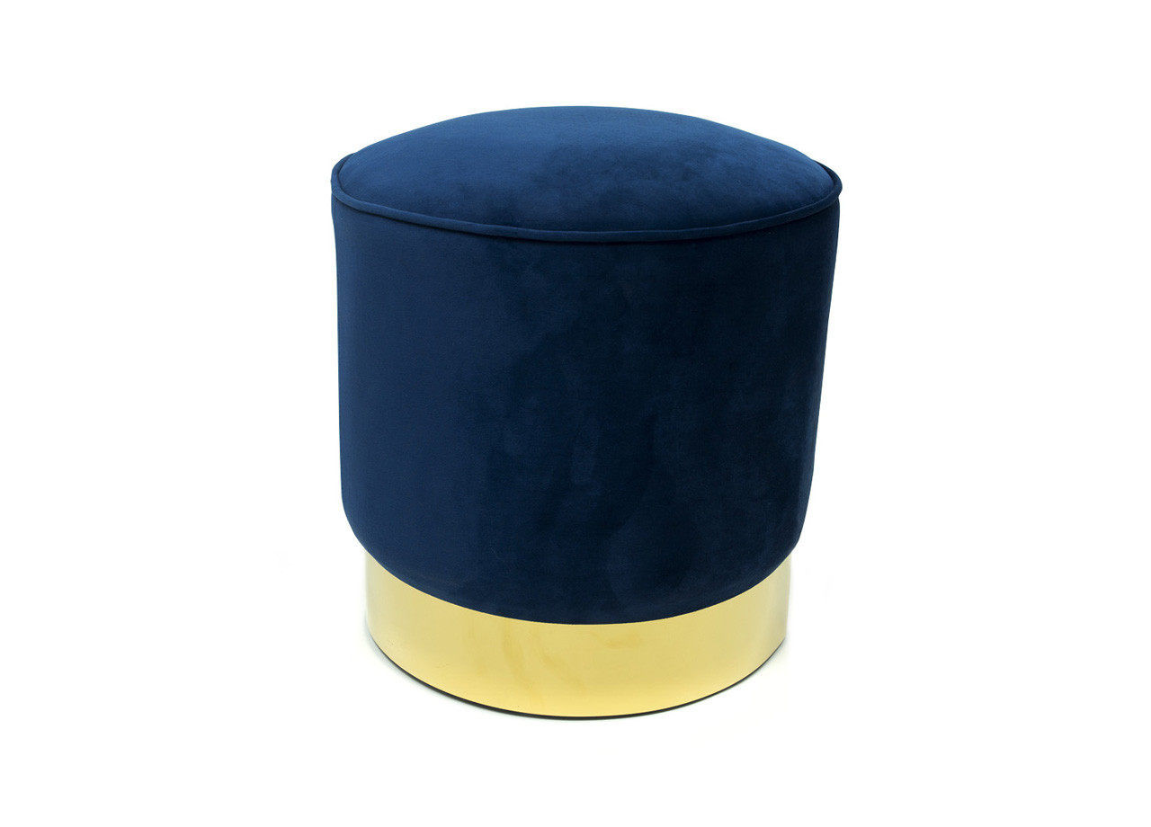 Pouf Arredo Living Rotondo In Velluto Colore Blu