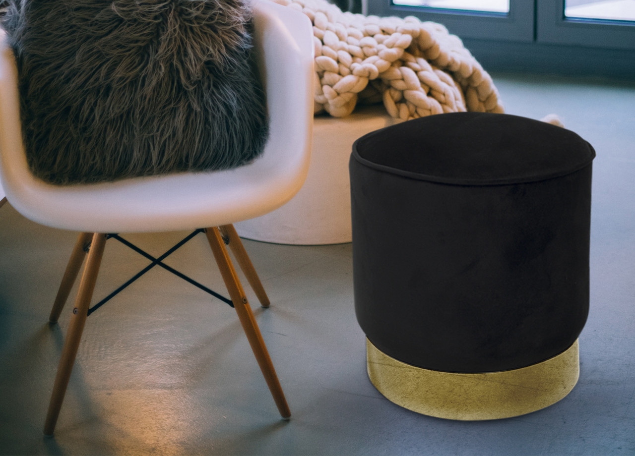 Pouf Arredo Living Rotondo In Velluto Colore Nero