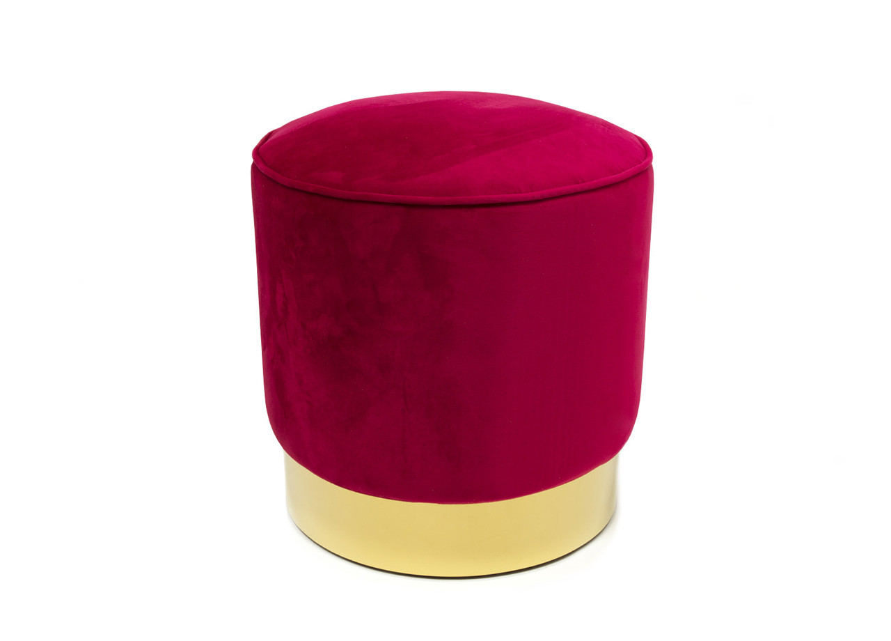 Pouf Arredo Living Rotondo In Velluto Colore Bordeaux