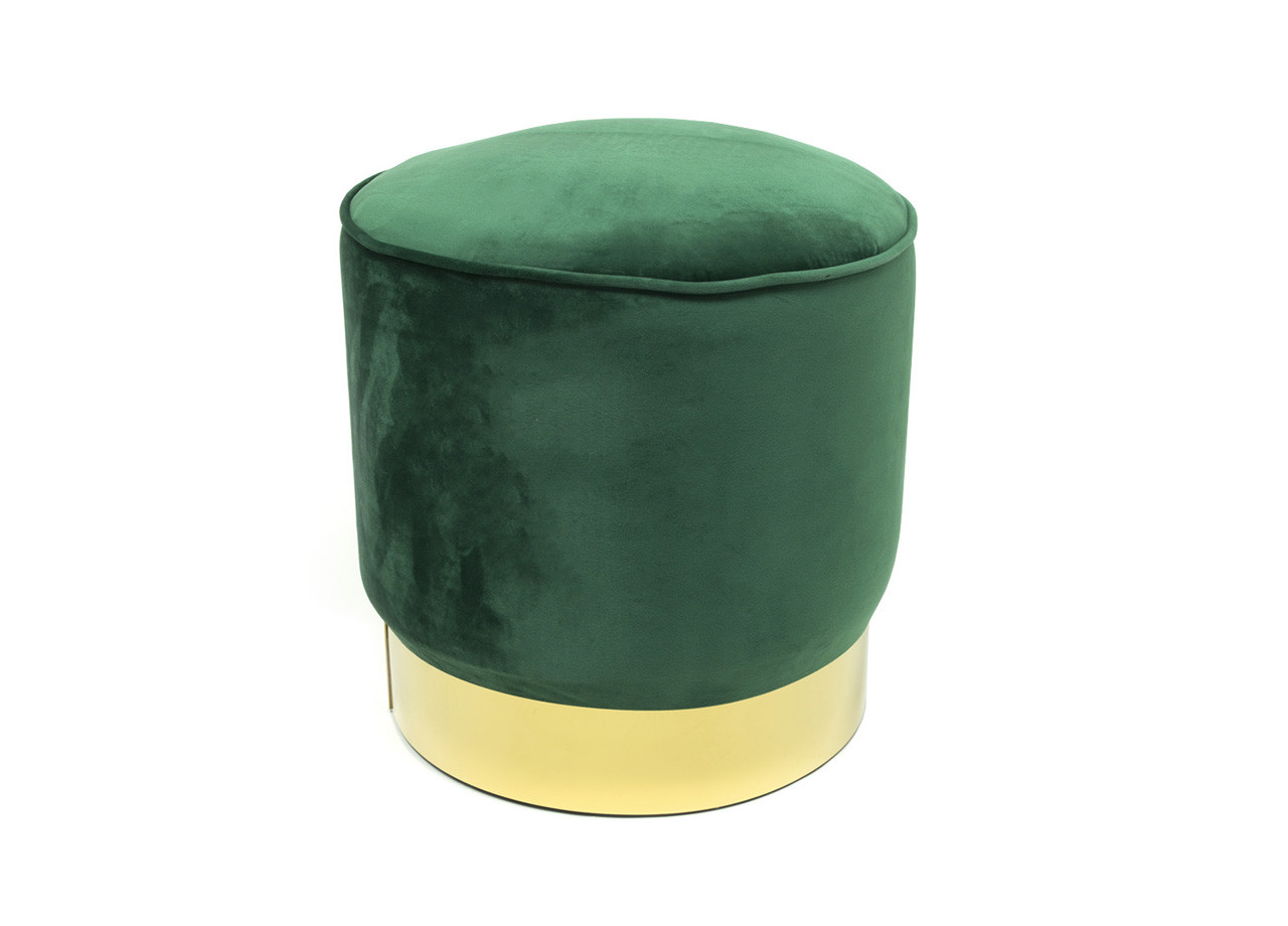 Pouf Arredo Living Rotondo In Velluto Colore Verde Scuro