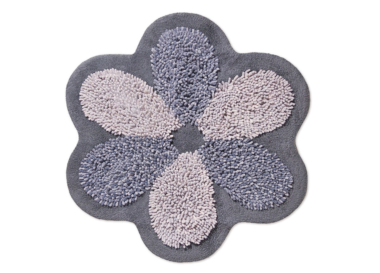 Tappeto Bagno Doccia Forma Fiore Retro Antiscivolo In Spugna Mod. Flower Grigio