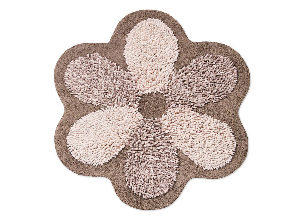 Tappeto Bagno Doccia Forma Fiore Retro Antiscivolo In Spugna Mod. Flower Tortora