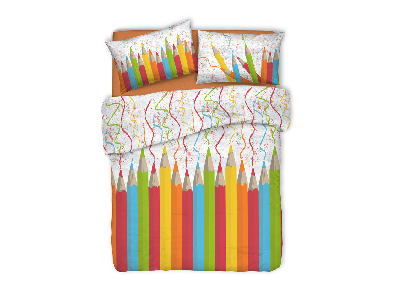 Copripiumino Linea Pensieri Delicati In Puro Cotone Disegno Matitoni Arancio