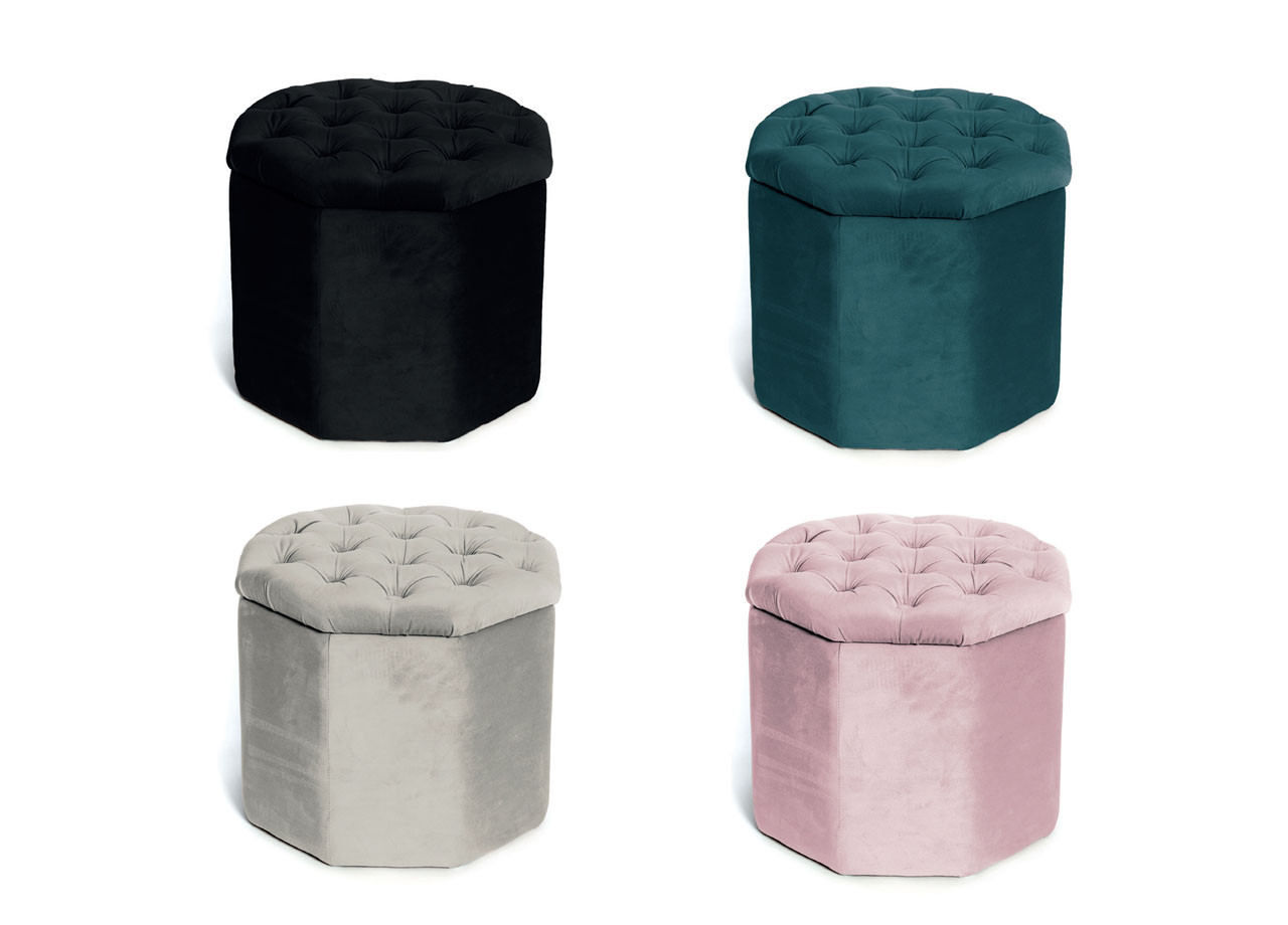 Pouf Imbottito Trapuntato Tinta Unita Elegante Design Ottagonale Velvet Vari Colori