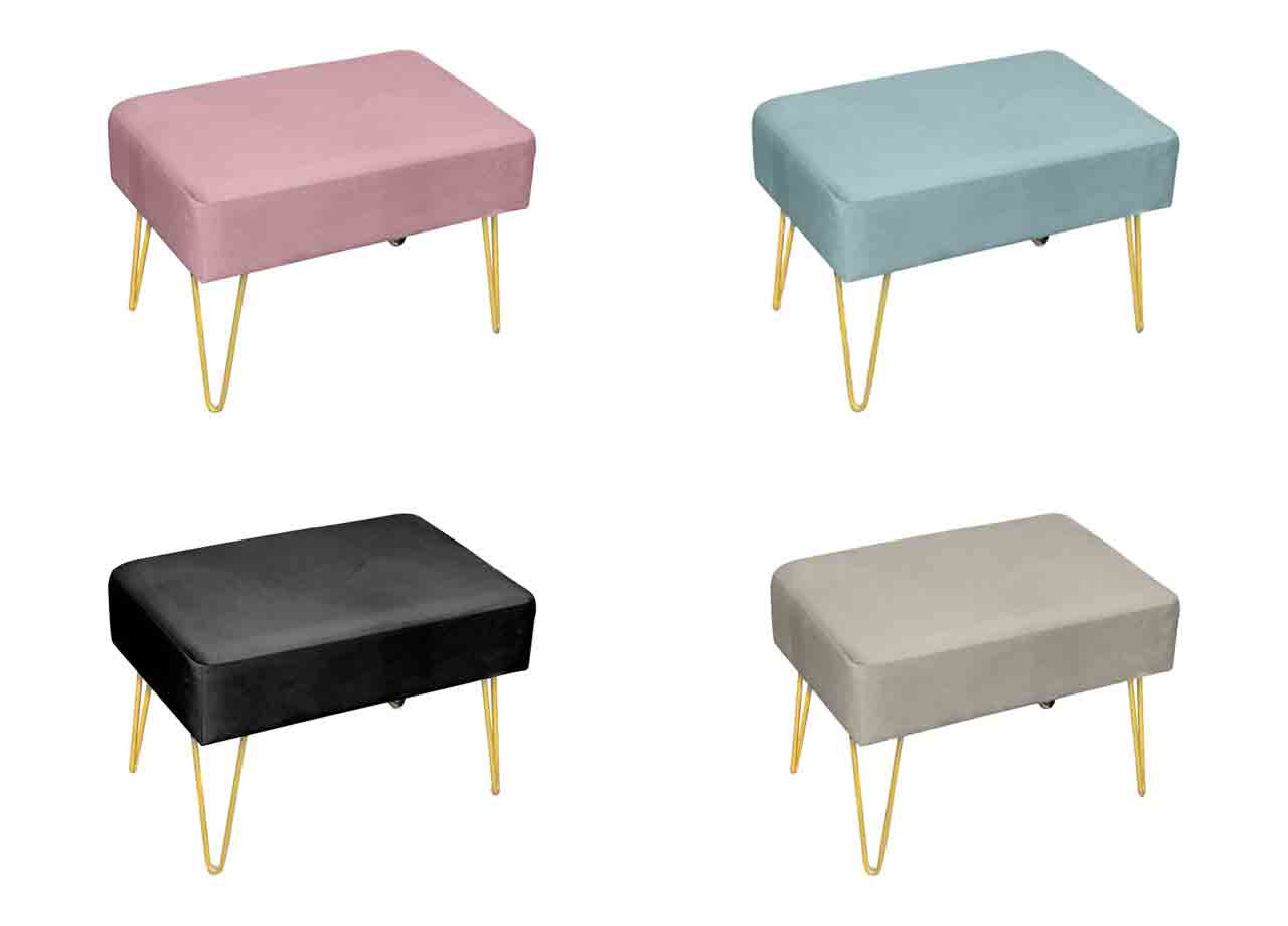 Pouf Panca Tessuto Velluto Tinta Unita Design Moderno Gambe Metallo Oro 