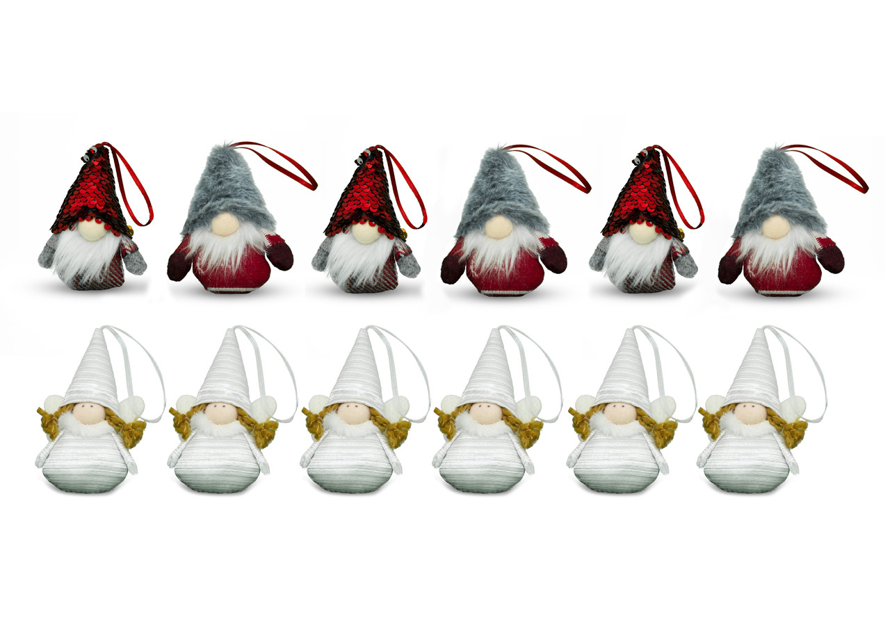 Set 12-24 Addobbi Albero Natale Gnomi Elfi Bamboline Decorazione Ornamenti Casa 10cm