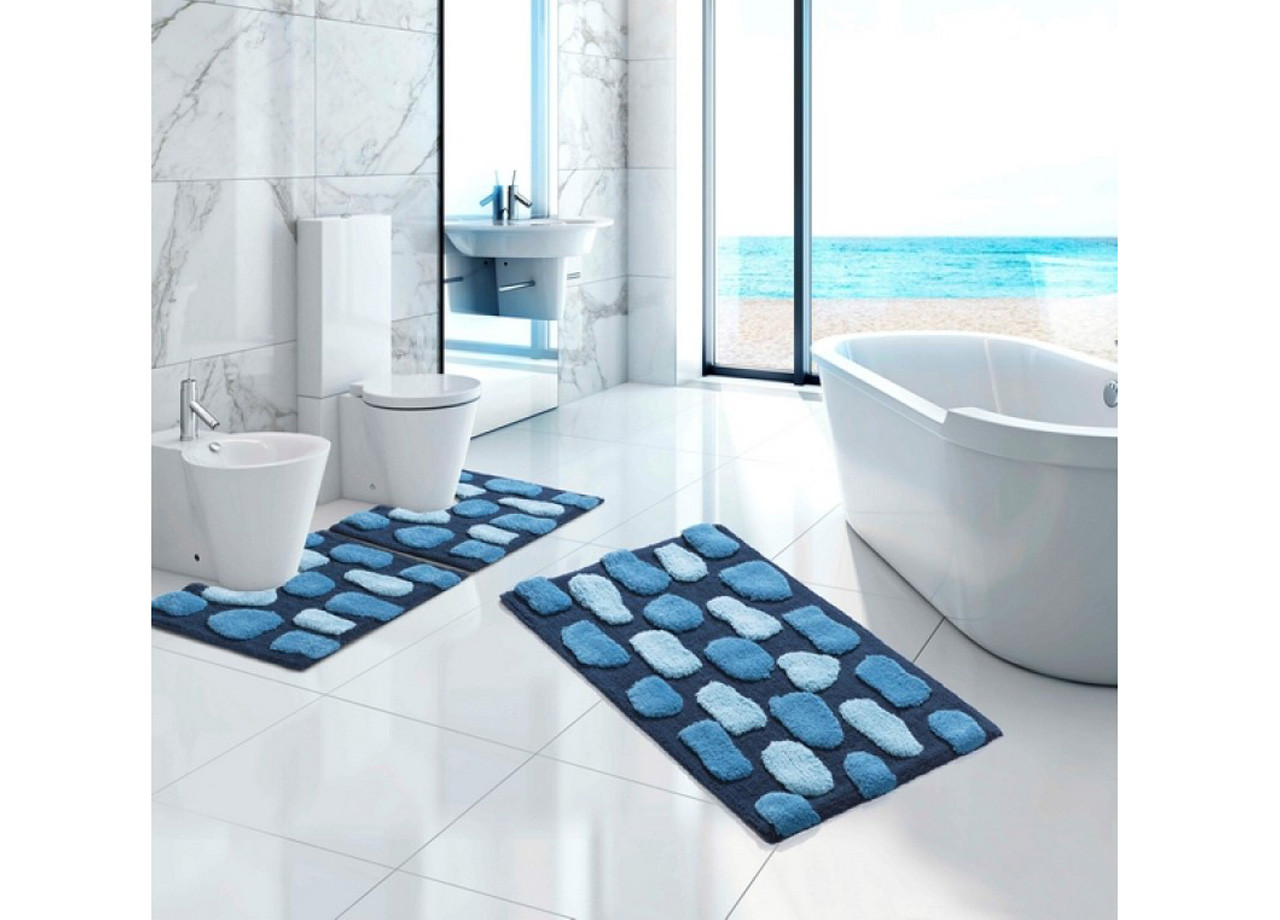 Tappeto per il Bagno In Cotone Retro Antiscivolo Modello Stone Azzurro