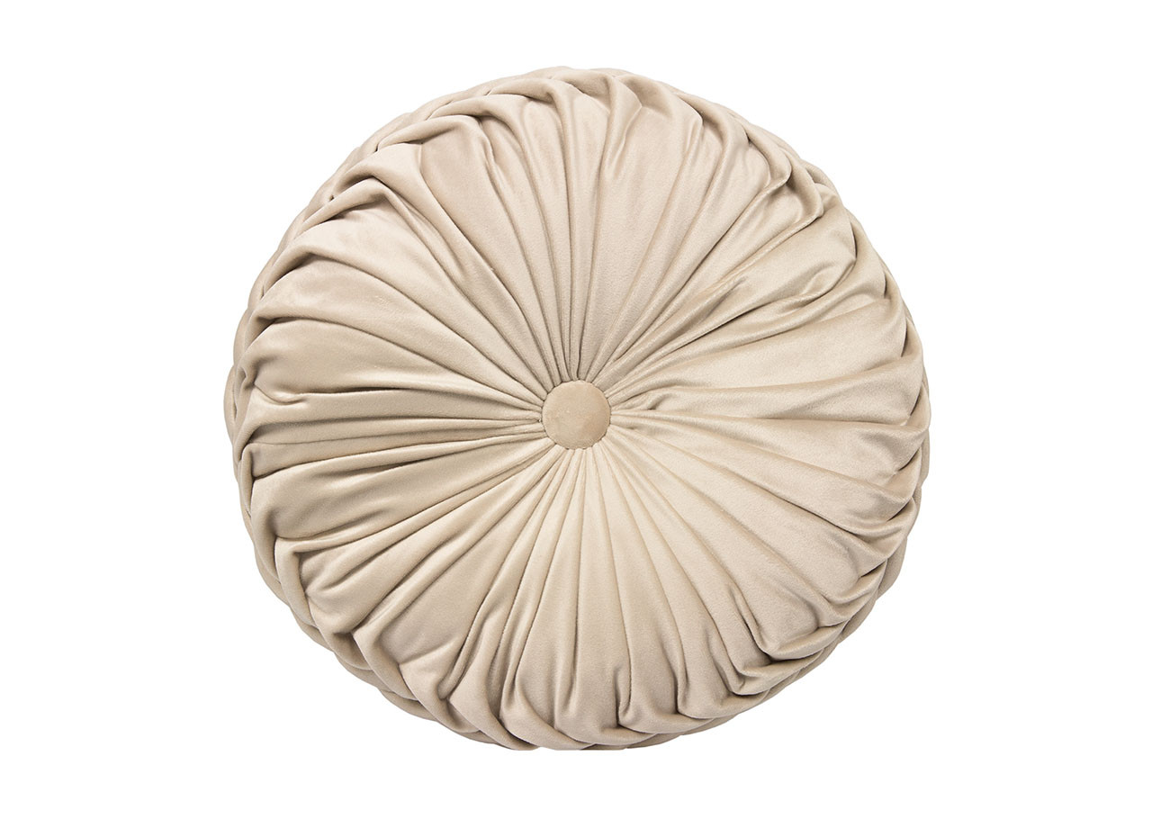 Cuscino Arredo Rotondo A Pieghe Velluto Tinta Unita Beige Salotto Letto Giardino Mod Atelier