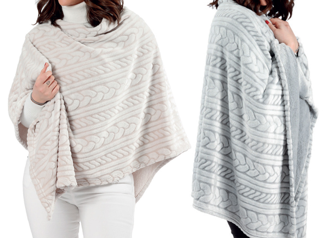 Poncho Felpa Coperta Inverno Da Divano Flannel Dis. Maglia