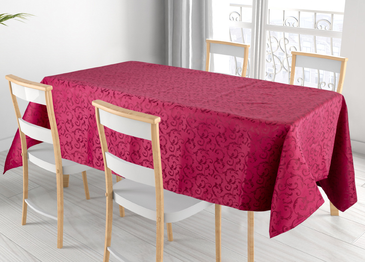 Tovaglia Tessuto Jacquard Natale Antimacchia Modello Queen Bordeaux