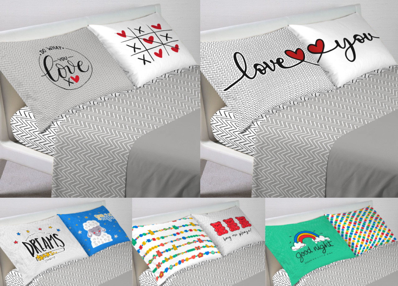 Set 2 Federe Clip Laterali Cuscino Letto In 100% Cotone Modello Happy