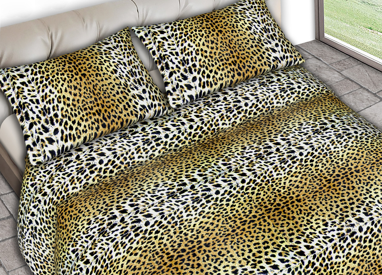 Set Completo Lenzuola Estate In Puro Cotone 2 Piazze Leopardato C.N.