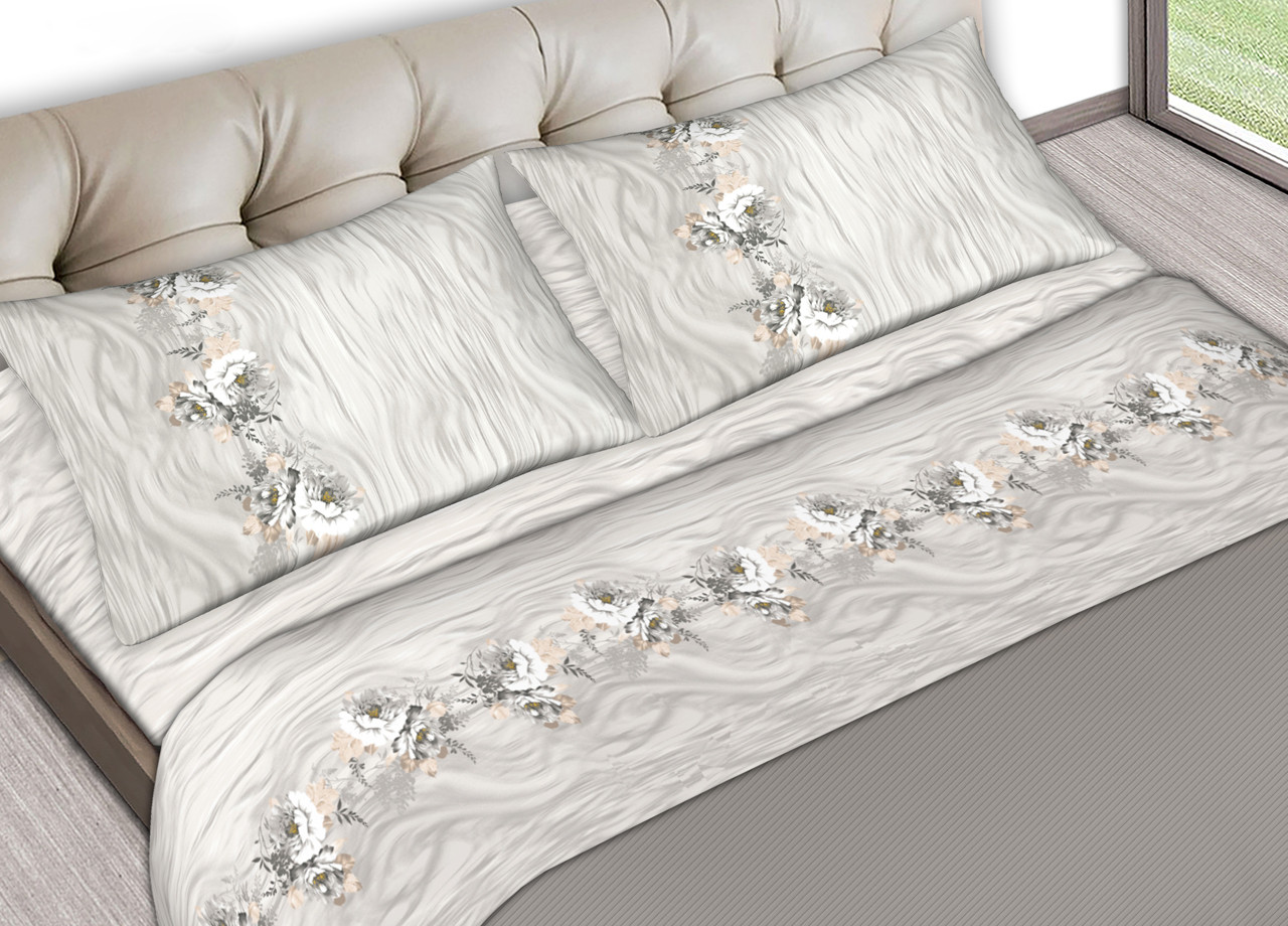 Set Completo Lenzuola Estate In Puro Cotone 2 Piazze Roses Grigio C.N.