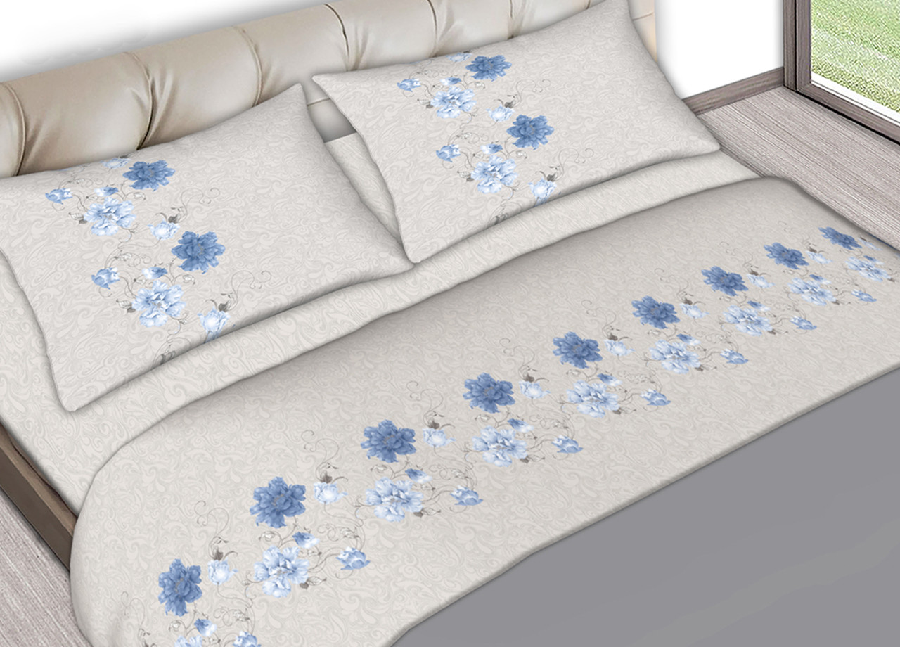 Set Completo Lenzuola Estate In Puro Cotone 2 Piazze Sofia Azzurro C.N.