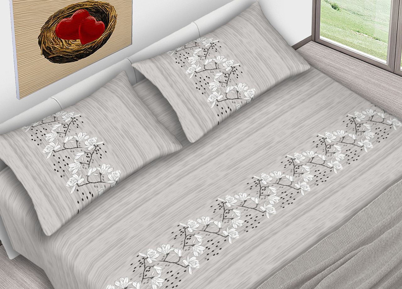Set Completo Lenzuola Estate In Puro Cotone 2 Piazze Twig Grey C.N.