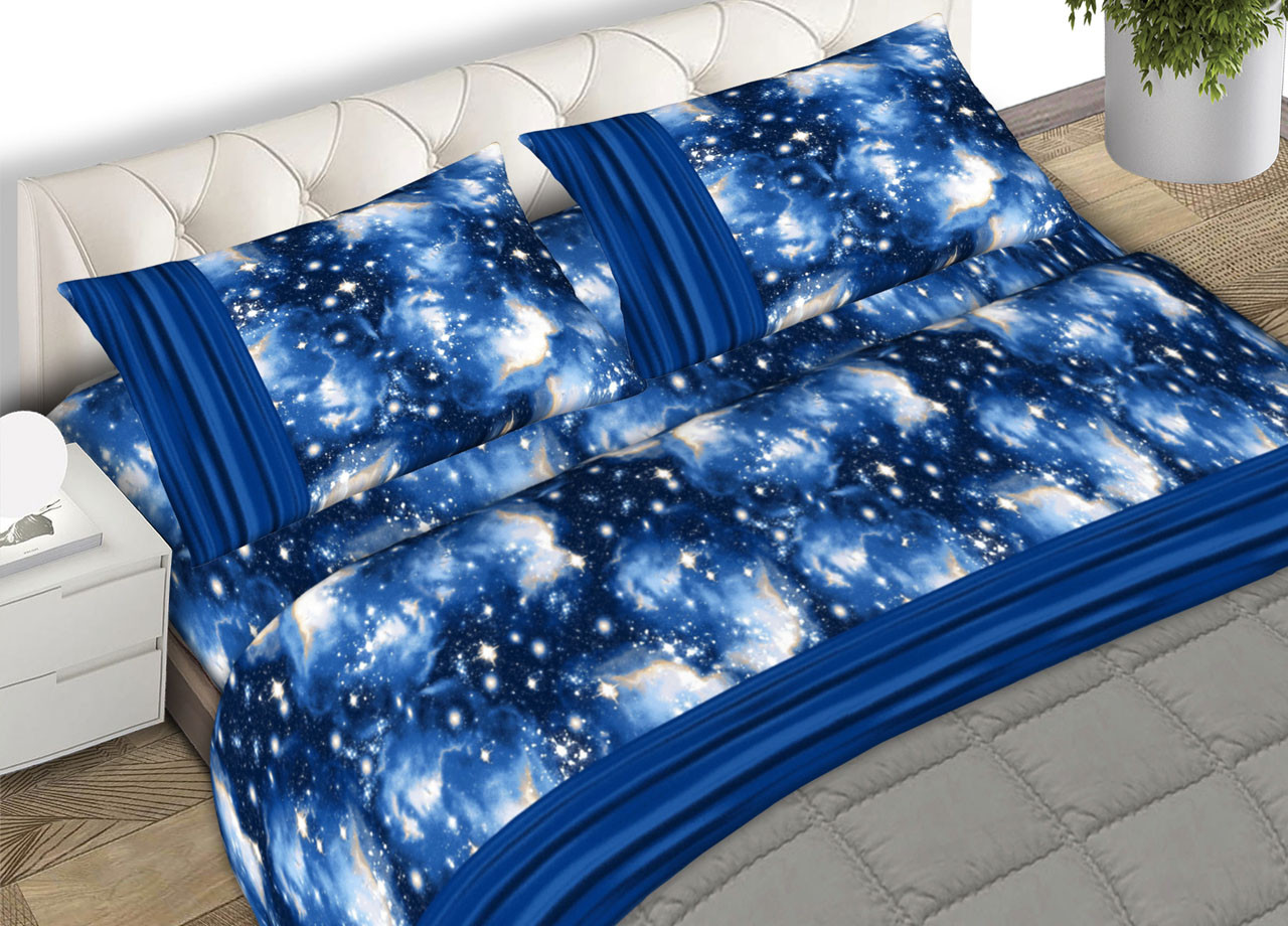 Completo Lenzuola In Puro Cotone Flanellato Made In Italy Fantasia Universe CN