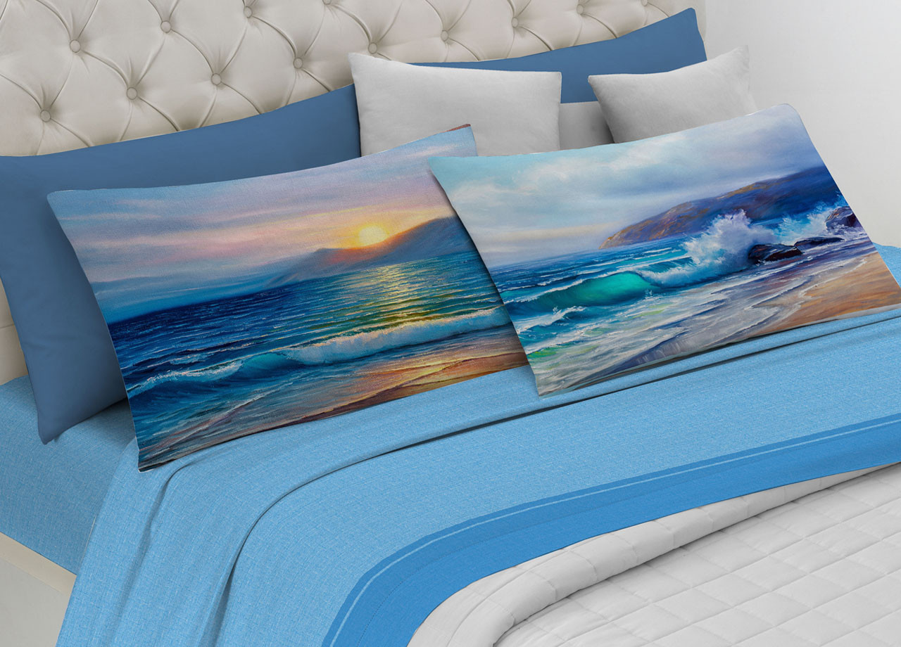 Set Completo Lenzuola Digitale 2 Piazze Puro Cotone Spin-Off Sea