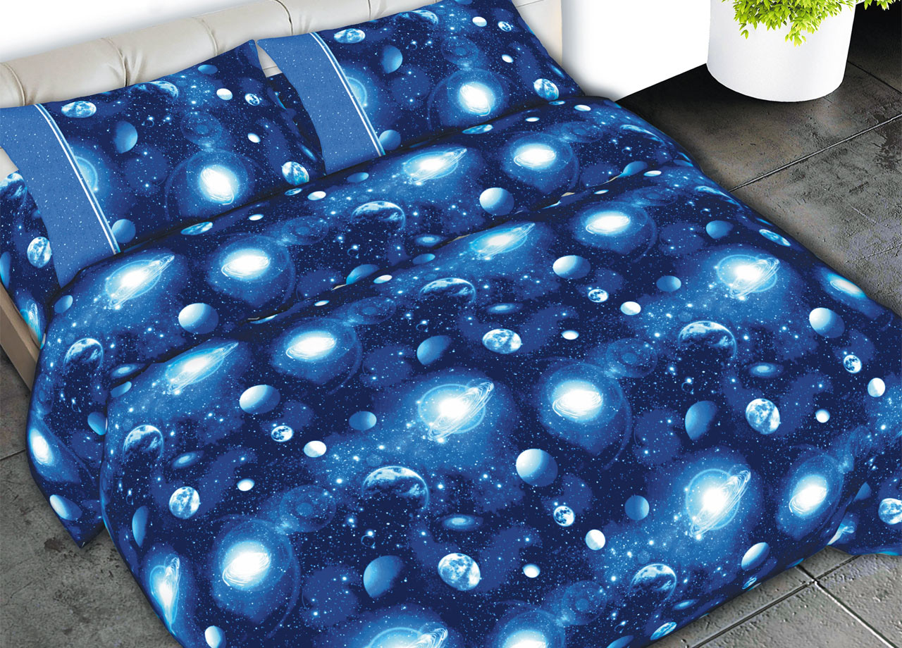 Parure Completo Lenzuola Puro Cotone Letto Matrimoniale Modello Galaxy CN
