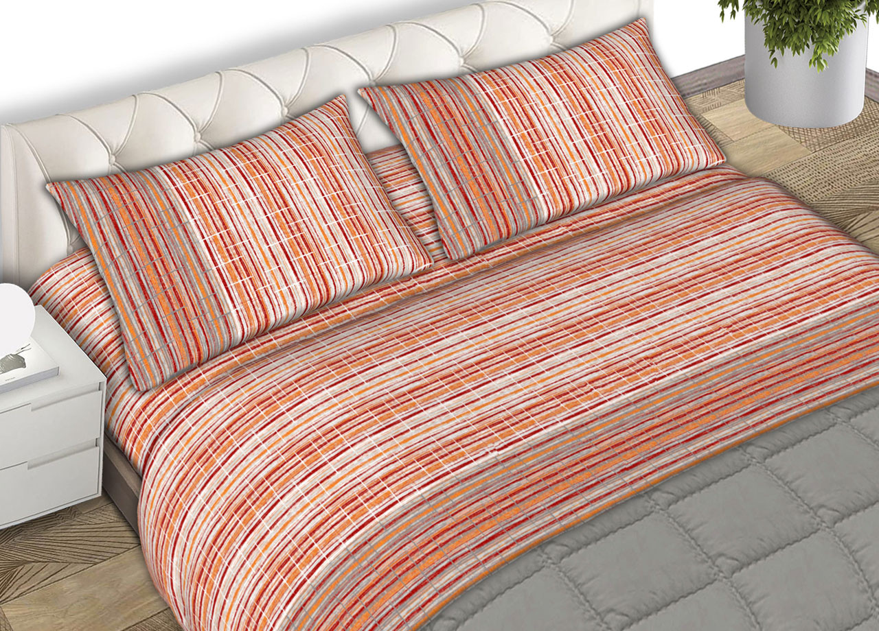 Parure Completo Lenzuola Puro Cotone Letto Matrimoniale Modello Bricks Arancio CN