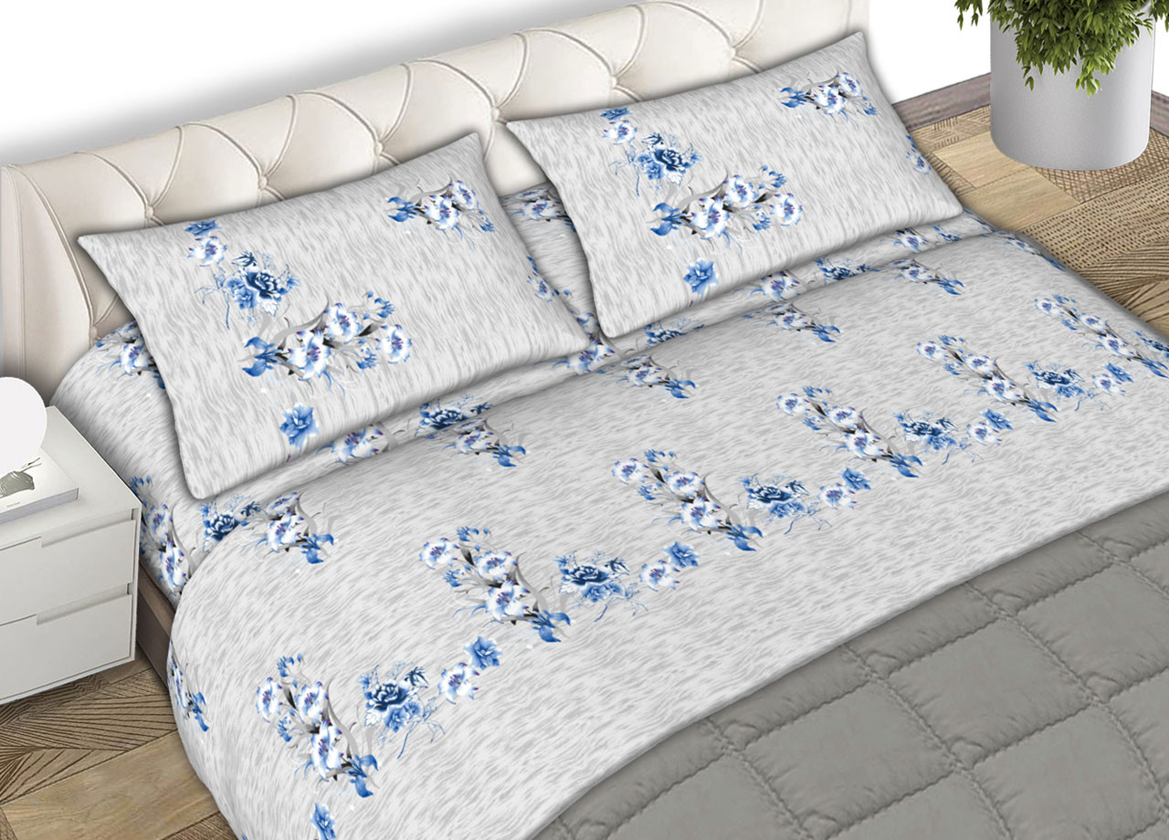 Parure Completo Lenzuola Puro Cotone Letto Matrimoniale Modello Mirta Azzurro CN