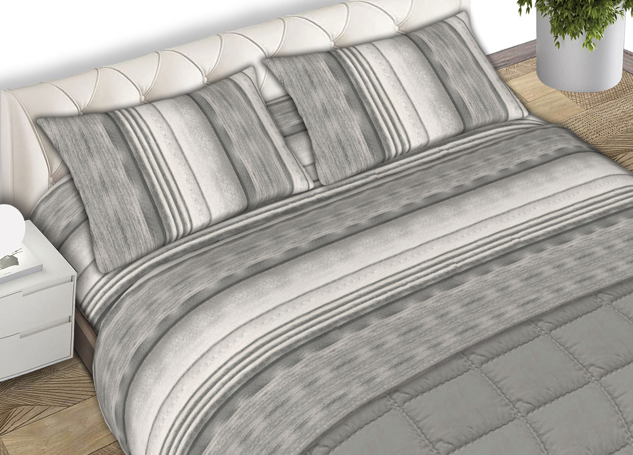 Parure Completo Lenzuola Puro Cotone Letto Matrimoniale Modello Smoke Grigio CN