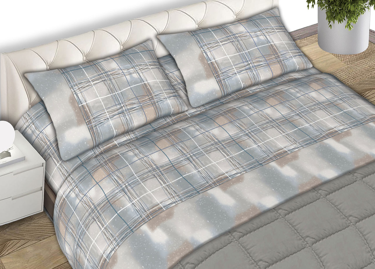 Parure Completo Lenzuola Puro Cotone Letto Matrimoniale Modello Spark Grigio CN