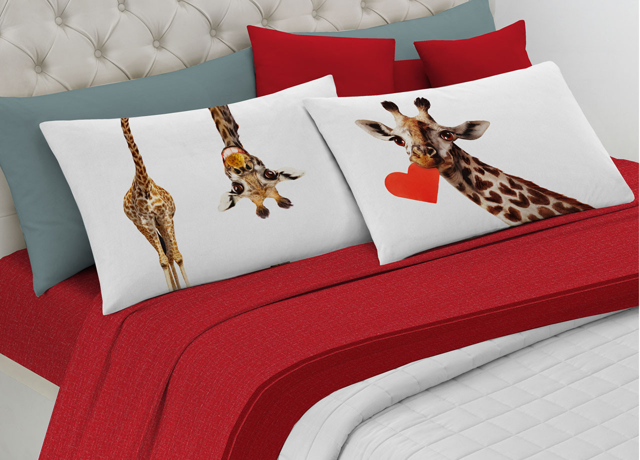 Parure Completo Lenzuola Puro Cotone Made Italy Mod Spin-off Giraffa