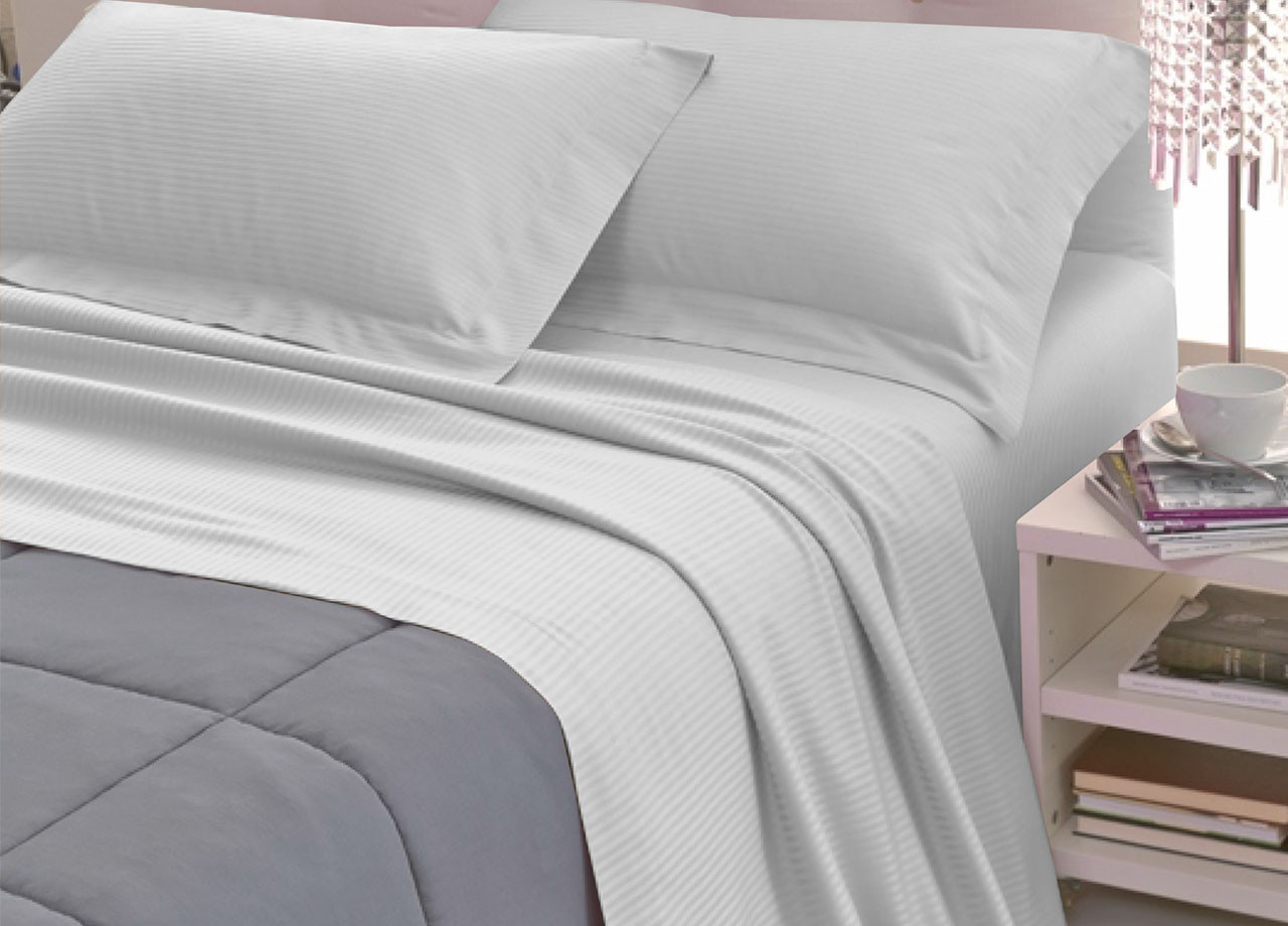 Completo Lenzuola Letto 2 Piazze Raso Cotone Tinta Unita Grigio