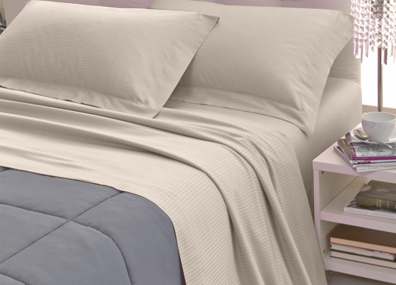 Completo Lenzuola Letto 2 Piazze Raso Cotone Tinta Unita Tortora
