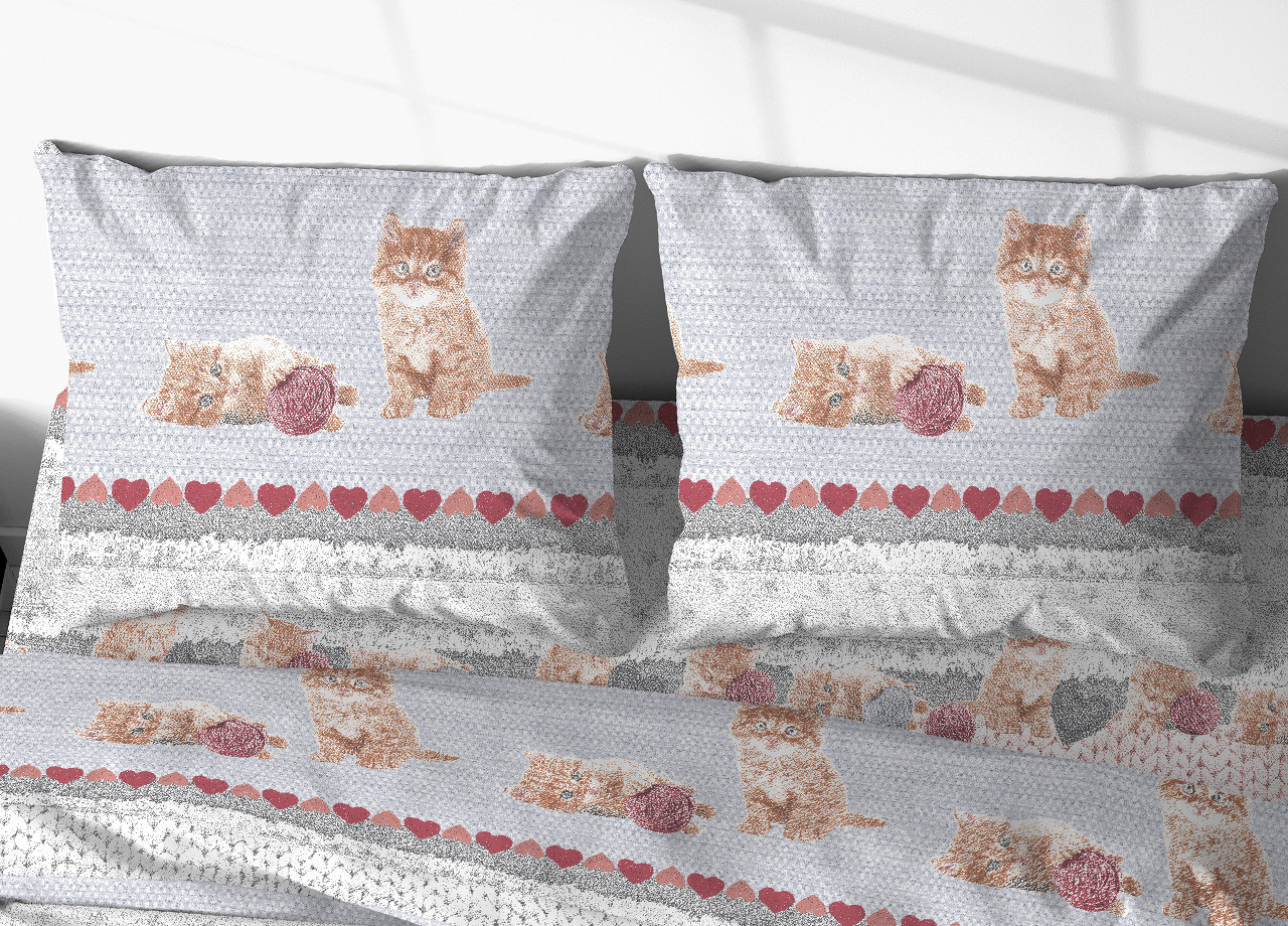 Paia 2 Federe Guanciale Letto Clip Laterali Puro Cotone Modello Gatti