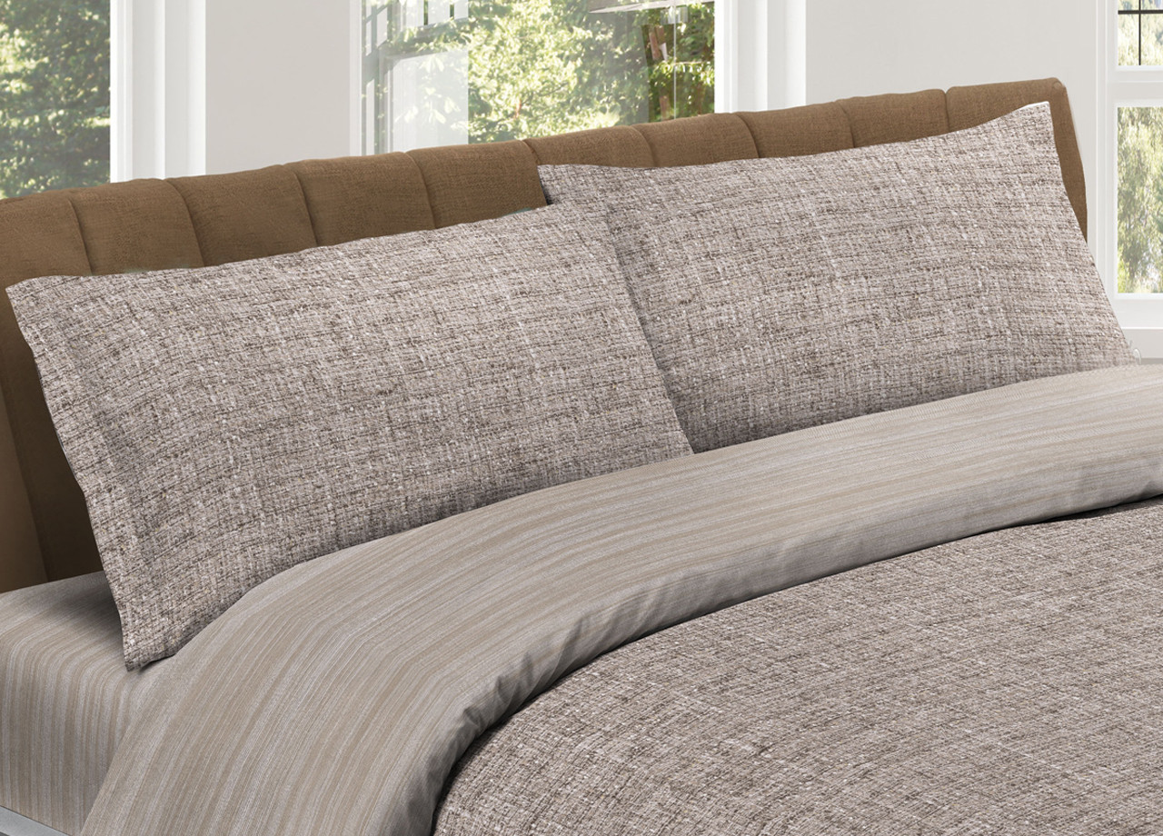 Set 2 pezzi Federe Con Bottoni Cuscino Letto In Puro Cotone Tweed Tortora