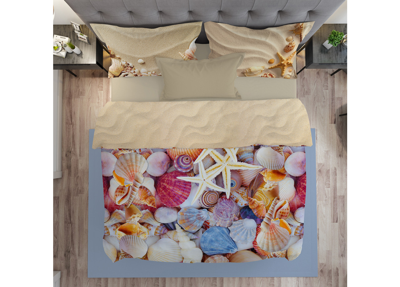 Parure Sacco Copripiumino 2 Piazze Stampa Digitale Fantasia Conchiglie