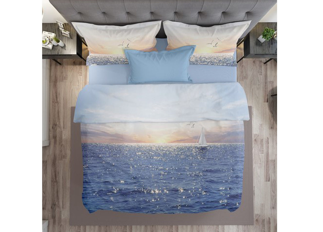 Parure Sacco Copripiumino 2 Piazze Stampa Digitale Fantasia Mare Sunrise